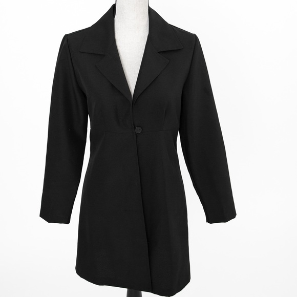 Younique black tailored fit longer silhouette single button blazer jacket 11 Jr - Picture 8 of 11